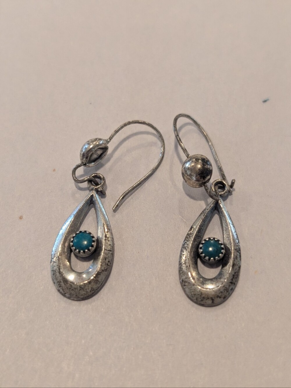 Vintage Southwestern Sterling Silver Turquoise Teardrop Earrings